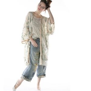 Magnolia Pearl Embroidered Silk Krewel Work Kimono